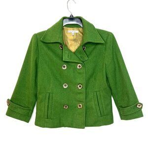CAbi Women's Green 3/4 Sleeve Blazer Jacket, Wool Blend, Pockets, Lined, Size 8